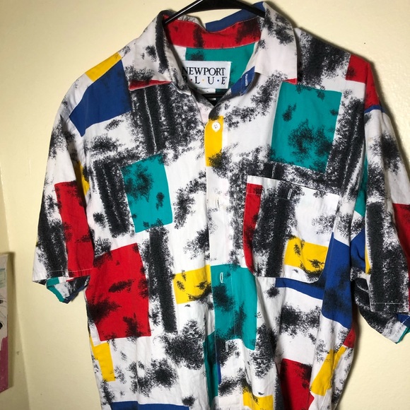 Tops - Newport B•L•U•E Retro post modern print button up